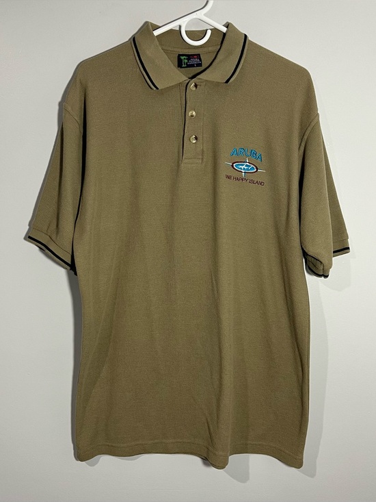 Aruba Fashion Other - Vintage Aruba One Happy Island Olive Green Short Sleeve Polo Shirt Mens Large